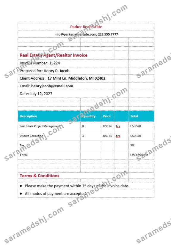 Real Estate Agent Realtor Invoice Template